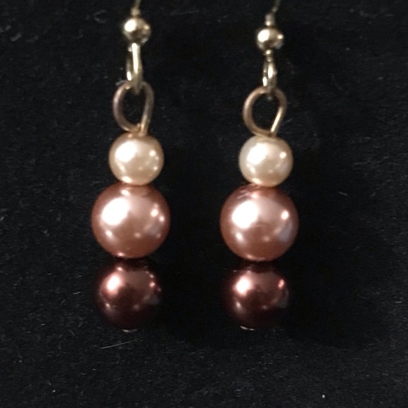 Cream/Tan/Bronze Pearl Bead Earrings - Picture 6 of 8